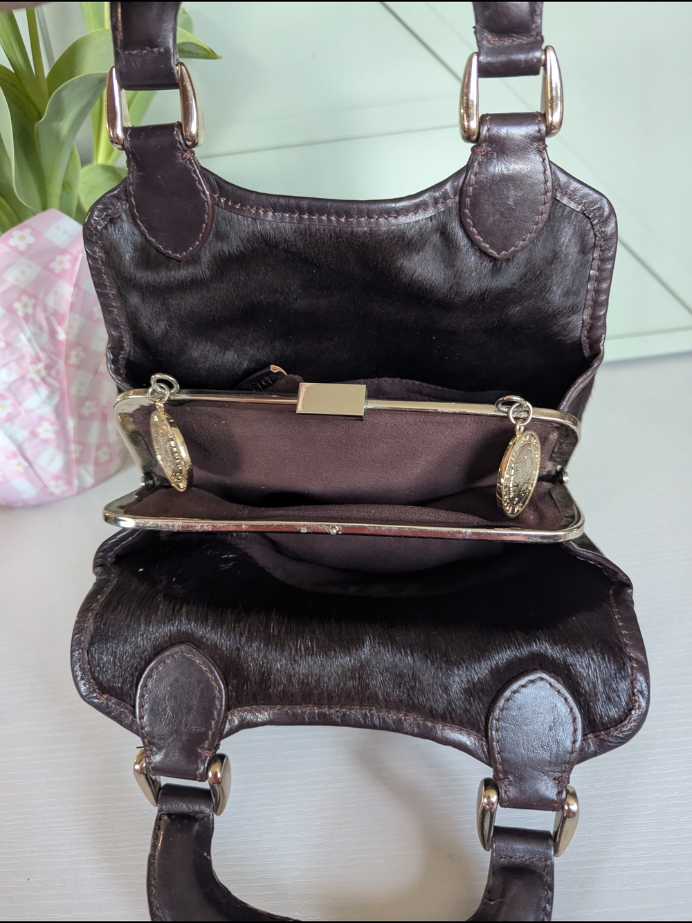 Fendi Dark Brown Mini Top-Handle Fur Bag with Gold Hardware - Picture 12 of 15